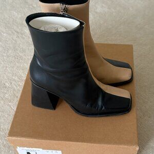 Heeled Ankle Leather Boots, Tanned and Black